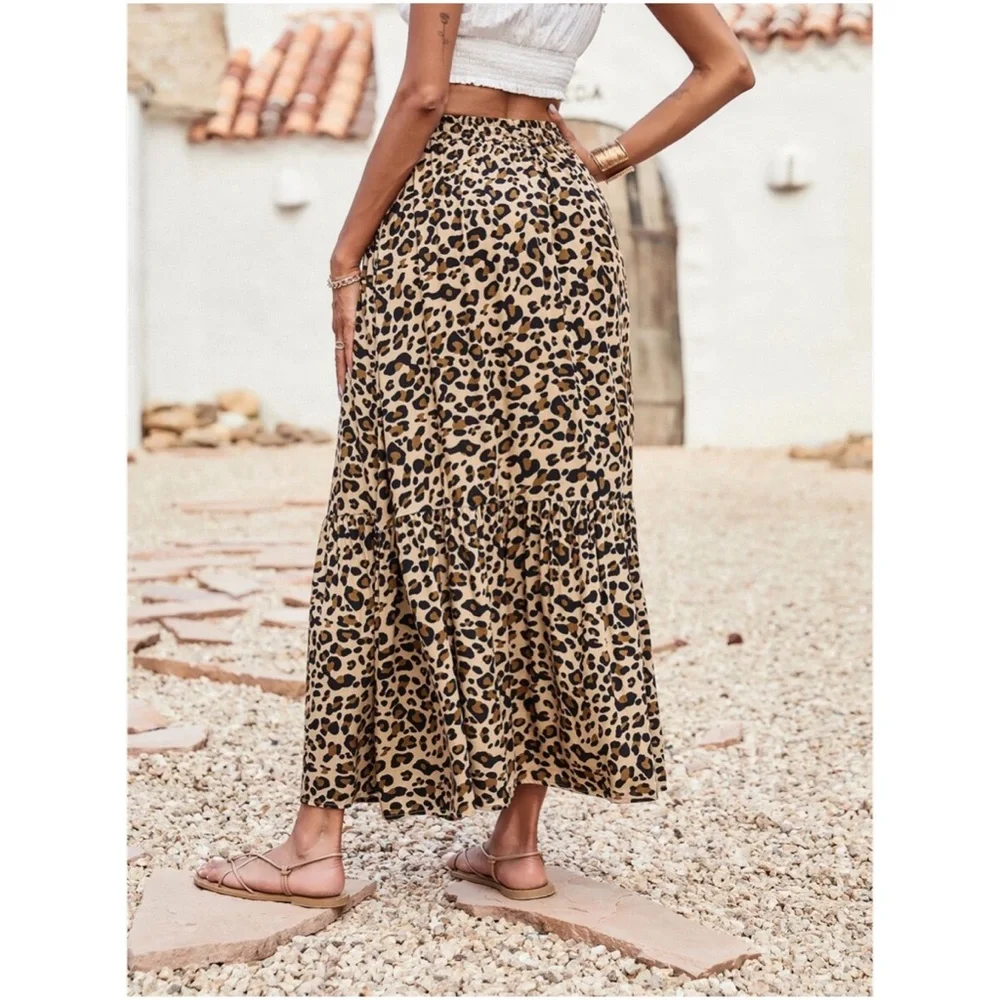 Boho Leopard Print Tassel Maxi Skirt - Picture 5 of 9